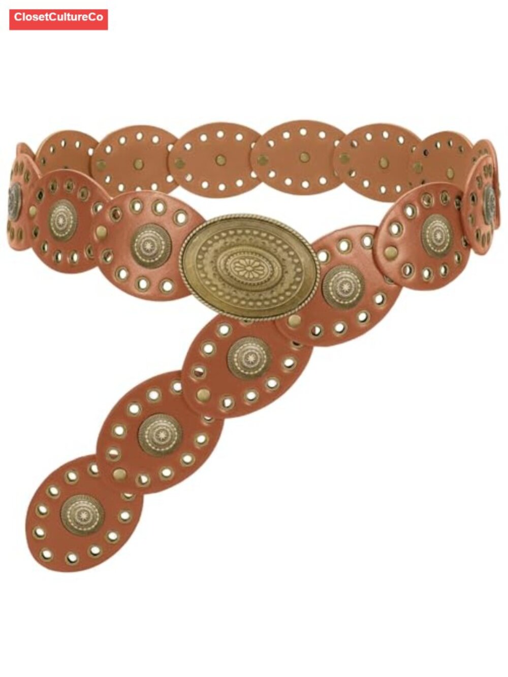 Western Wide Disc Concho PU Leather Belt Adjustable Boho Waist Belt